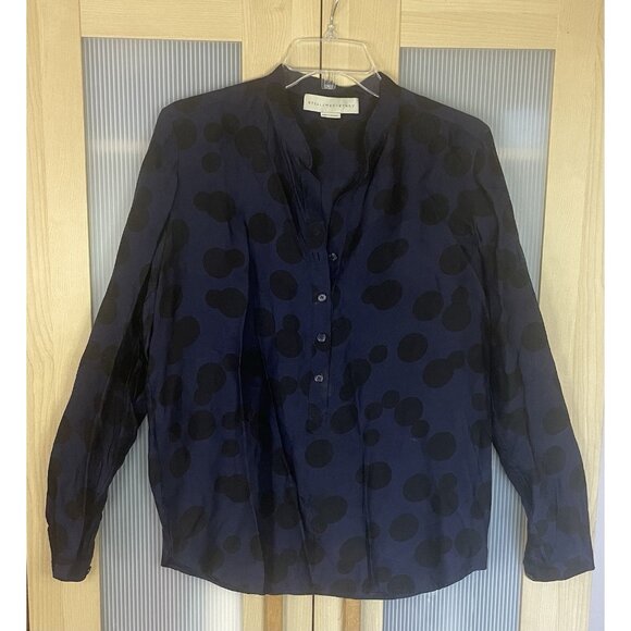 STELLA McCARTNEY Blue/black Polka Dot Silk Blend Blouse Sz 40 US 6 Shirt Career - Picture 2 of 6